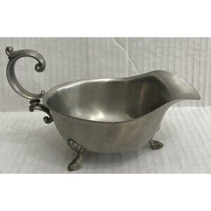 Vintage International Pewter Gravy Boat  #277 131 Footed Legs, Scroll Handle